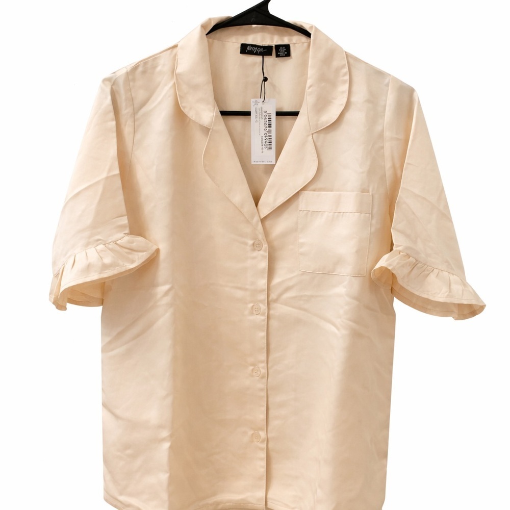 Nasty Gal Satin Ruffle Pajama Set Cream Size US 6 NWT - Picture 3 of 8
